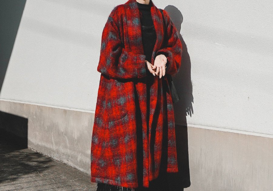 80～90s YORKLAND mohair blend check coat | 古着屋 grin days