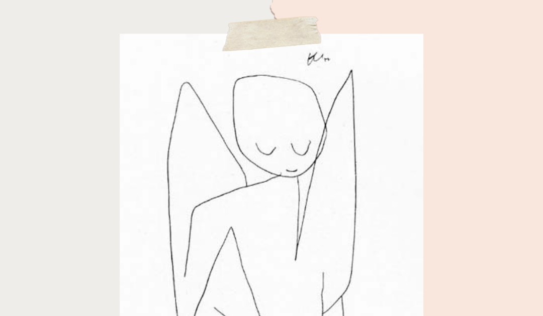 パウル・クレー「忘れっぽい天使」 黒額付き パウル・クレー 忘れっぽい天使 綿5.6オンスTシャツ 黒 SMLサイズ有り