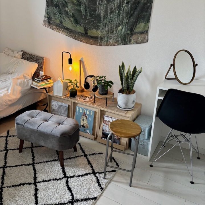 小さなお部屋でも使いやすい家具が揃う7.5畳。一人暮らしの1Kインテリア 【私らしく暮らす】