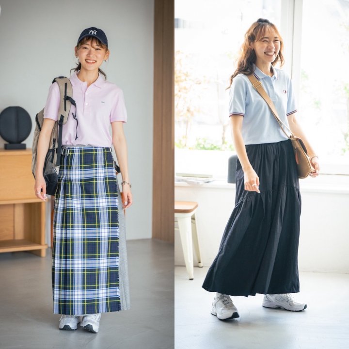 ポロシャツ×スカートの着こなし2選。カジュアルが一瞬でレディなムードに【FUDGE FRIEND おしゃれさんの毎日コーディネート｜UMI】