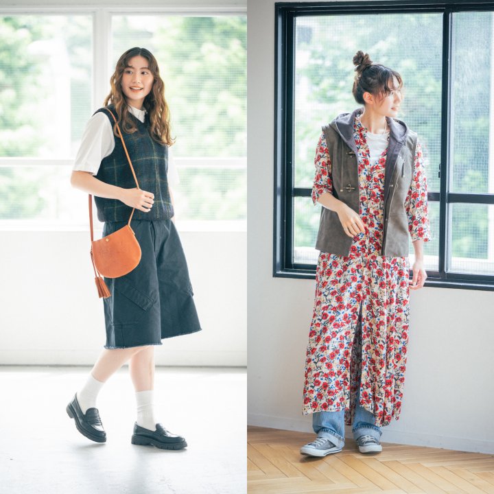 季節の変わり目に活躍するベストを使ったコーデ2選。白Ｔやライトな花柄ワンピースに重ねて【FUDGE FRIEND おしゃれさんの毎日コーディネート｜RAN】