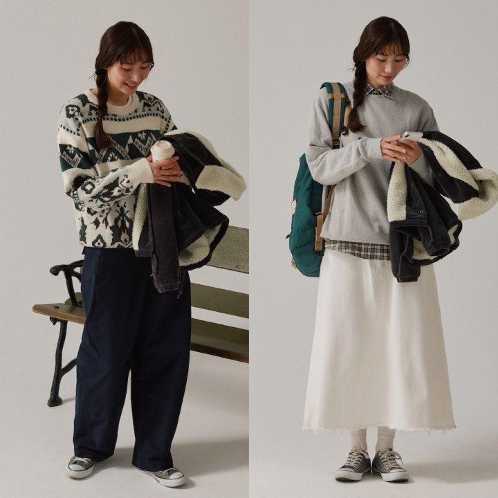 《コンバース》のスニーカーコーデ2選。引き締め役にもなるカーキが使える!【FUDGE FRIEND おしゃれさんの毎日コーディネート|RAN】