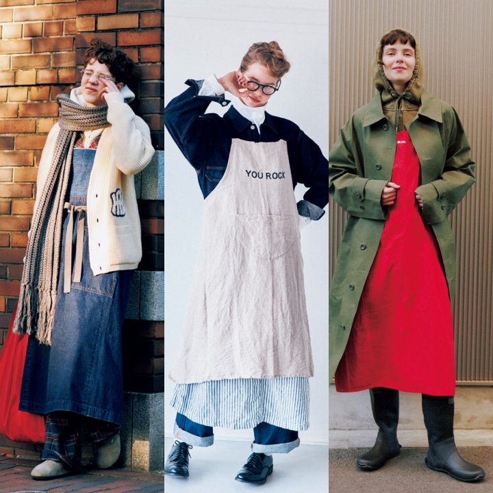 パンツと重ねてもGOOD！ワンピースのように着られる、春のエプロンコーデ15選