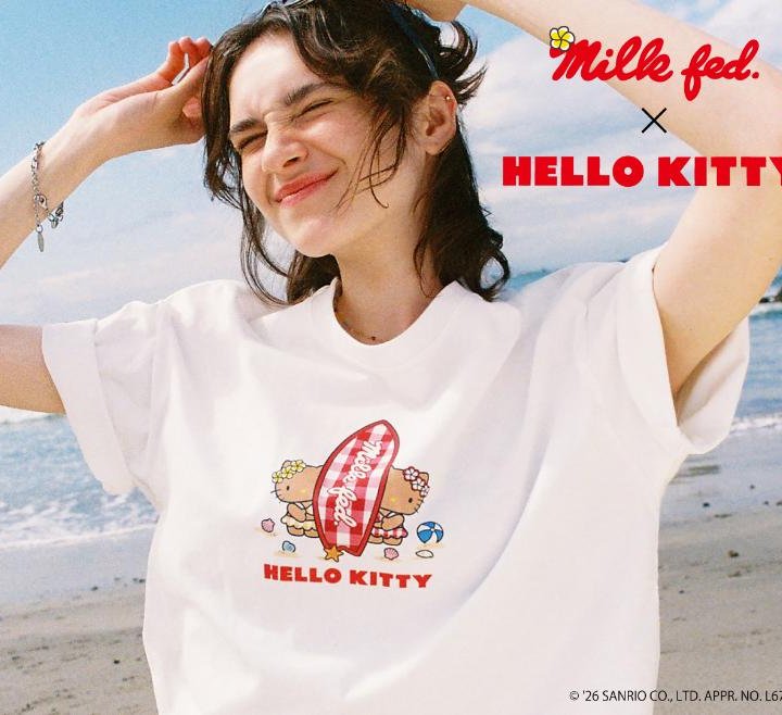 ロサンゼルスのビーチをイメージしたデザインに注目!《MILKFED.》× HELLO KITTY のキュートでトロピカルなコラボアイテムが到着
