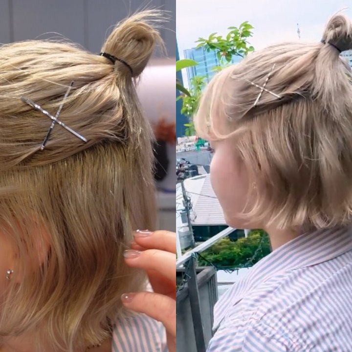 ひと手間でグッとキュートに!ハーフアップお団子×ピンアレンジ【美容師監修ボブヘアアレンジ04TWIGGY.】