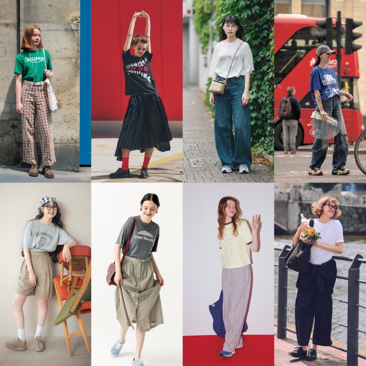 Tシャツが主役の夏コーデ30選｜白・黒・ボーダー・カラーTシャツを着こなして